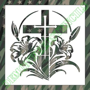 6"x6" Klar Kunststoff Schablone - Kreuz mit Lilien (RA76) (0,007") - Bild 1 von 2