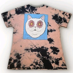 RipnDip T Shirt Size Large Reverse Tie Dye Cat Graphic Pink Black Flower Eyes - Picture 1 of 11
