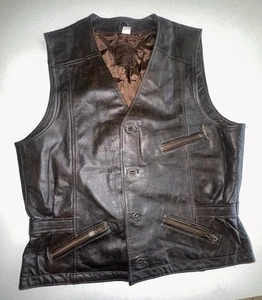 Vintage HEIN GERICKE Motorcycle Tassels Mens Waistcoat Vest Brown Leather Med M - Picture 1 of 6