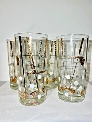 JUEGO DE 4 PALOS DE GOLF GEORGES BRIARD Highball oro 22K vidrio para bebidas pelotas de colección Foto 1 de 4