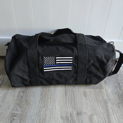 NWT American Flag Blue Line Patched Black Duffle Bag - Image 1 of 4