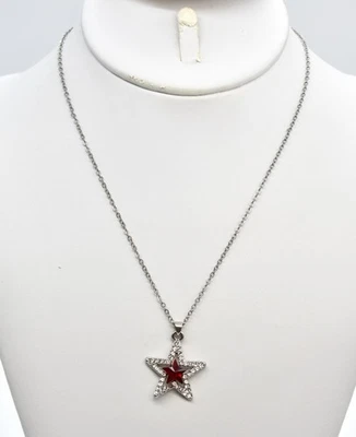 Collar Gargantilla Cadena Colgante Estrella Cristal Rojo Contorno Diamantes de Imitación Oro 18K-P Foto 1 de 4