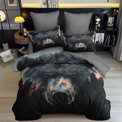 Forest Wildlife Comforter Set Queen, 3pcs Black Bear Soft Bedding Set for Wom... - Image 1 of 4