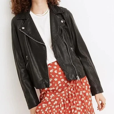 NWT Madewell Washed Leather Motorcycle Jacket in true black - M - Image 1 of 4