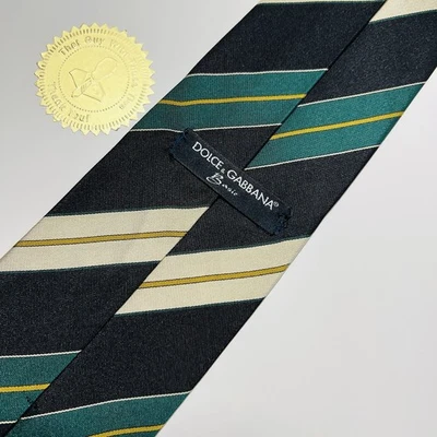 "Corbata de seda a rayas negras, verdes y doradas Dolce&Gabbana 57,5 x 3,75"" excelente estado" Foto 1 de 4