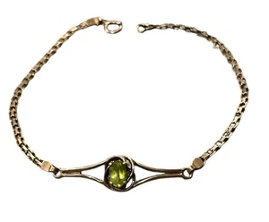 10k Yellow Gold Bracelet 2.2 Grams W/ Gemstone Peridot? 7.25” - Picture 1 of 9