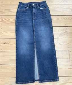 '  F&F blue denim stretch long maxi Skirt with front & back pockets Size 10 - Picture 1 of 6