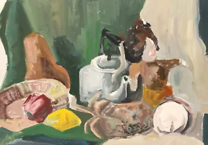 Pintura gouache original vintage bodegón con tetera - Imagen 1 de 12