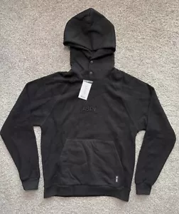 ASRV Mens Hoodie Jet Black Sz M Reversed Fleece Snap Collar Embroidered Cotton - Picture 1 of 10