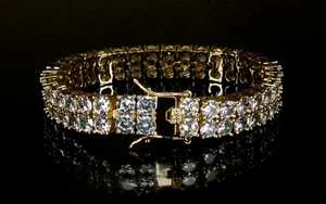 10 mm Doble Fila Pulsera de Tenis Laboratorio Simulado VVS1 Pulsera de Diamantes Oro 14k - Imagen 1 de 6