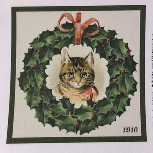 2014 Olde America Antiquitäten 4 - 4x4" Quilt Blöcke Weihnachten Katzen Ornament Set - Bild 1 von 5