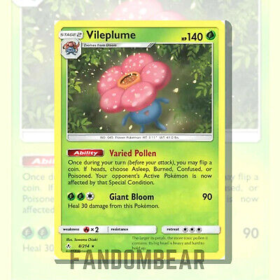 Vileplume HOLO RARE card 8/214 Sun & Moon Unbroken Bonds 2019 Pokemon TCG Flower