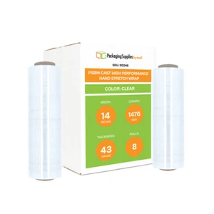 8 Rollen 14"x1476' Hochleistungs Hand Stretch Schrumpffolie Folie 43 Stärke Klar - Bild 1 von 6