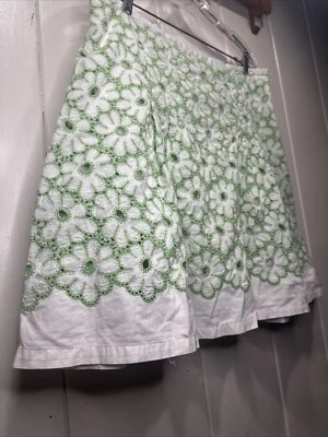 Context Womens Skirt 16 Green Cut Out Floral Daisy Cotton Zip - Image 1 of 4