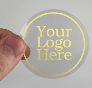 Clear round 45mm 50mm 65mm 90mm stickers gold shiny foil logo transparent labels - Picture 1 of 1