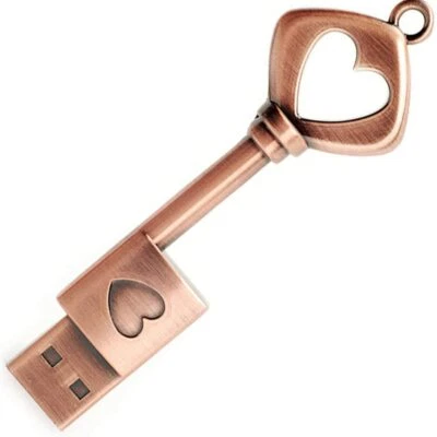 8G 16G 32G 64 128GB Cute USB Flash Drive Memory Stick Retro Metal Love Heart Key - Image 1 of 4