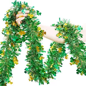 50FT St Patrick'S Day Tinsel Garland Green Shamrock Tinsel Garland Clover Tinsel - Picture 1 of 6