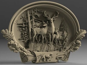 3D STL Models # DEER FAMILY 2# for CNC 3D Printer Engraver Carving Aspire Artcam - Picture 1 of 1