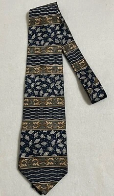 Cellini Linea Vomo 领带几何图案蓝色棕色 100% 真丝男式领带 — 第 1/4 张图片