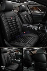 Full Set Black Car Seat Covers PU Leather Front & Rear Cushions Protector USA - Foto 1 di 7