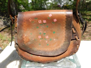 Vintage Handmade Hippie Leather Bag Hand Bag Shoulder Saddle Bag  8" x 6.5 x 4" - Picture 1 of 5