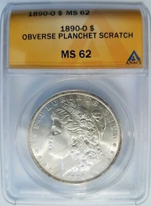 1890 O Argento Morgan Dollar ANACS MS 62 Difettoso Planchet Graffio Colpito Thru - Foto 1 di 12