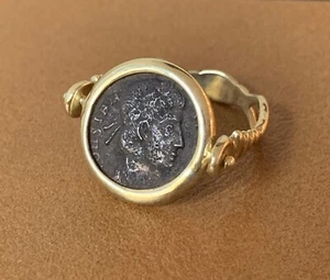 14kt Gelbgold Ring antike römische Bronze Münze Konstantin - Bild 1 von 12