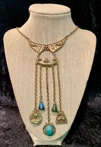 c.1960’s ART N.Y. Egyptian Revival Necklace Scarab, Ankh, Tut & Sphinx Gold-tone - Picture 1 of 15
