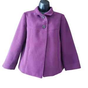 Chico’s Purple Swing Pea Coat Size 0 SMALL Leopard Print Lining 2 Button - Picture 1 of 12