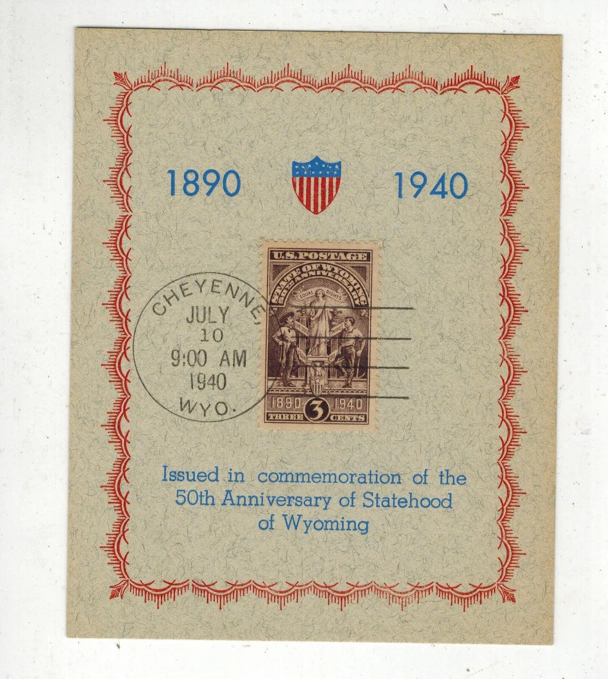 1940 WYOMING 50th ANNIVERSARY OF STATEHOOD 897 UNLISTED CE REID CARD Gray Paper - Image 1 of 1