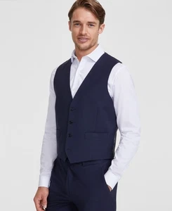Calvin Klein Mens Slim fit Button-Up Suit Vest Small Blue Solid Stretch - Picture 1 of 2