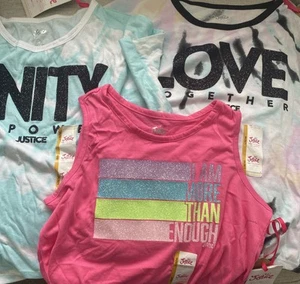 Lot Of 3 Girls Justice T-shirt/Tank Tops. Size L 12/14. NWT - Picture 1 of 4