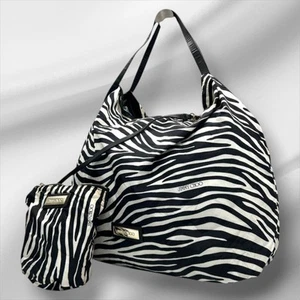 Jimmy Choo Black Zebra Nylon Tote Bag A4 Size Pouch Included Very Good - Picture 1 of 10