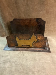Vintage 1930s hammered copper and brass Scottie dog napkin holder hand Made - Picture 1 of 7