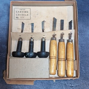Vintage Carving Chisels Set No 111 Possibly Bucks Brothers 6 Chisels In Box - Picture 1 of 8
