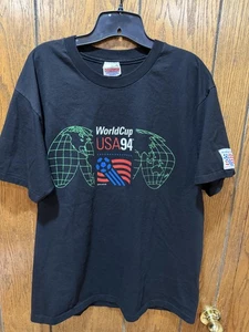 Vintage World Cup USA 94 Shirt Mens Large Black Soccer FIFA Tournament 90s - Picture 1 of 5