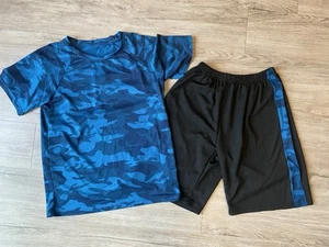 Boys Summer Shorts Set, Size 13-14 160 XL, Blue Camo Mesh Outfit Lot Of 2 Black - Picture 1 of 3