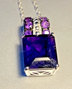 JTV Large Emerald Cut Amethyst Pendant 925 Sterling Silver 16 inch With Chain - Bild 1 von 6