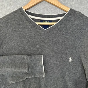 Polo Ralph Lauren Para Hombres Gris Tejido Gofre Cuello en V Camisa Manga Larga XL - Imagen 1 de 7