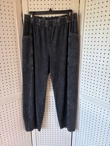 Pantalones Jess & Jane Lantern Mineral Lavado Negros Bolsillos Lagenlook Elastizados Grandes - Imagen 1 de 5