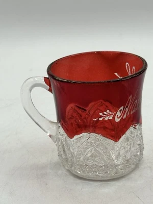 Antique Ruby Red Flash Etched Glass Demitasse Handled Cup Marie Eckl 1909 - Image 1 of 4
