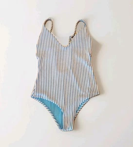 Aerie Swimsuit Bathing Suit Womens Large Blue White Stripe Terry One Piece - Picture 1 of 7