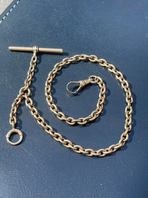 СТАРИННЫЙ 14K ТВЕРДОГО РОЗОВОГО ЗОЛОТА КАРМАННЫЕ ЧАСЫ ЦЕПОЧКА! 22,5 гр - 12"! - Изображение 1 из 4