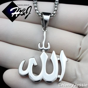 20"MEN Stainless Steel 3mm Silver Box Chain Necklace Muslim Allah Pendant*P107 - Picture 1 of 6