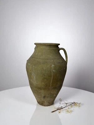 Jarrón turco de terracota, tarro de olivo turco, rústico, cerámica esmaltada, jarrón vintage Foto 1 de 4