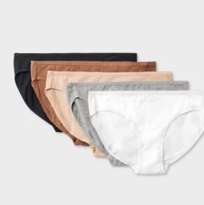 Women's 5pk Cotton Blend Bikini Underwear - Assorted Neutral - Size L - Picture 1 of 1