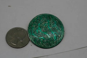 Antique SIAM STERLING Silver Green  Guilloche Enamel Pin PENDANT A6 - Picture 1 of 3