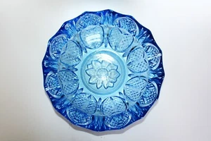 Tolle Vintage hellblau Kristall Glas Salat Obst schwere Schüssel Böhmen? "8" - Bild 1 von 9
