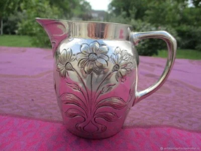 Pot à Lait ancien Crémier Camomilles métal Argenté Art Nouveau - Photo 1/4