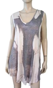 BIYA JOHNNY WAS sz L Sleeveless Oversized Eco-Printed Asymmetric Tunic Cover Up - Picture 1 of 4